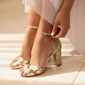New Anthropologie BHLDN Rachel Simpson Candyfloss Heels Gold Sequin Wedding